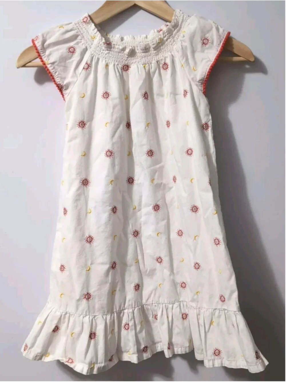 Vintage Genuine Kids Oshkosh Girls Lined White Sun Moon Embroidered Dress 4T